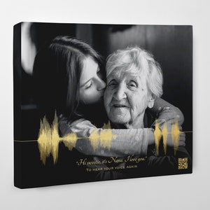 Voice Recording Memorial Gift on Canvas | Voicemail Soundwave Art with Scan Code