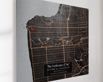 Iron Anniversary Gift for Him, Custom Map Metal Print, Our Story City Street Art, Traditional Wedding Anniversary Present