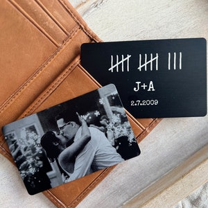 10 Year Tin Anniversary Gift For Him - Personalized Engraved Picture Aluminum Wallet Card Insert