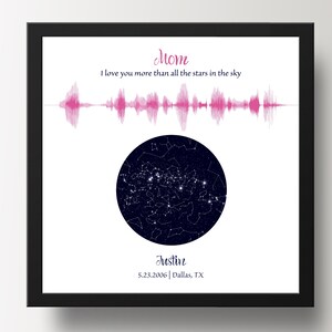 Carte des étoiles personnalisée par date avec enregistrement vocal Soundwave Art | Cadeau pour maman et sa fille | Cadeau fête des mères