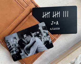 10 Year Tin Anniversary Gift For Him - Personalized Engraved Picture Aluminum Wallet Card Insert