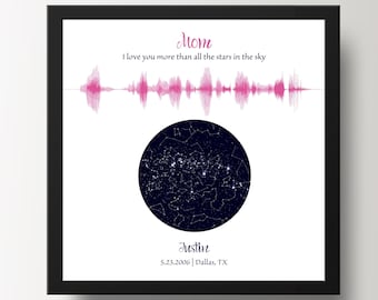 Custom Star Map By Date with Voice Recording Soundwave Art | Gift for Mom from Daughter | Mothers Day Gift