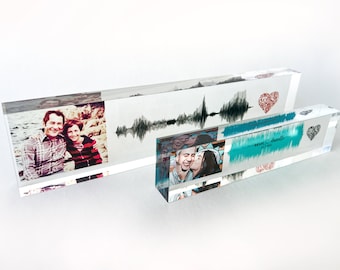 Personalized Soundwave Art Acrylic Block: Photo & Voice Recording Dad Gift