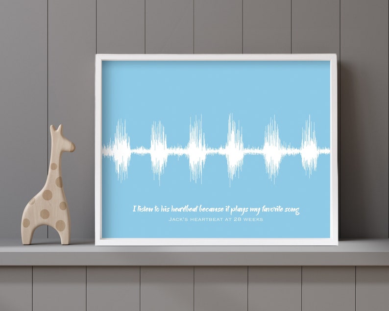 Capture the excitement of a first-time mom with this personalized ultrasound frame gift featuring baby heartbeat art. The design includes a customizable soundwave art representation of the baby's heartbeat.