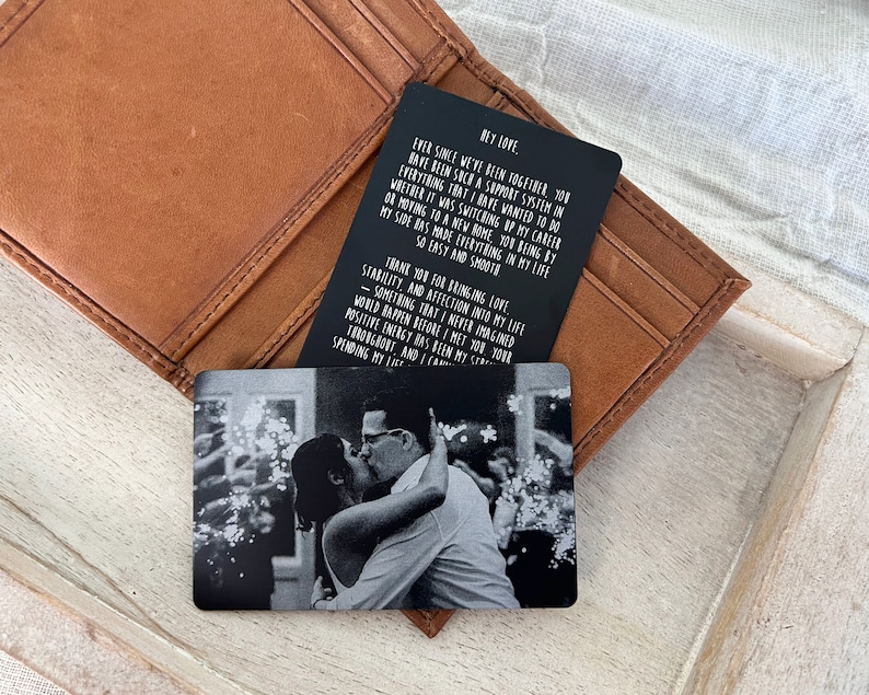 10 Year Tin Anniversary Gift For Him Personalized Engraved Picture Aluminum Wallet Card Insert image 6