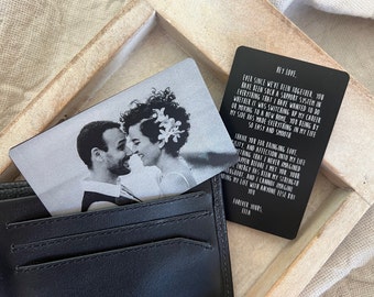 Engraved Picture Metal Wallet Card Insert | Personalized Anniversary Gift | Unique Gift for Him | Wedding Photo