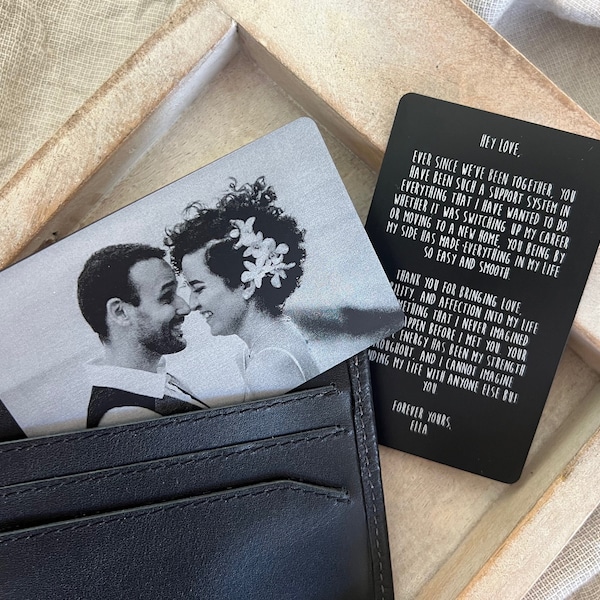 Insertion pour carte de visite en métal avec image gravée | Cadeau d'anniversaire personnalisé | Cadeau unique pour lui | Photo de mariage