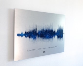 Cadeau 30e anniversaire pour mari | Chanson Soundwave Art | Décoration murale musicale en métal personnalisée, carte des étoiles