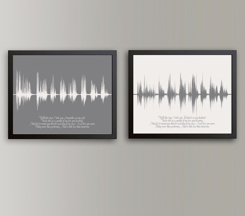 1 Year Anniversary Gift For Wife, Soundwave Art Wedding Vows, Paper Anniversary image 1