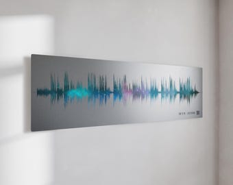 Personalized 20th Anniversary Gift For Spouse - Iridescent Night Sky Metal Wedding Song Soundwave Art