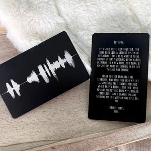10 jaar blikken jubileumcadeau Soundwavekunst voor echtgenoot - metalen portemonnee-kaartinzetstuk met QR-code - Unieke cadeau-ideeën