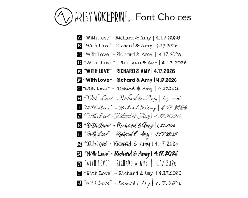 a poster with a list of different font choices