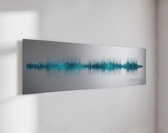 Personalized 25th Anniversary Emerald Night Sky & Silver Metal Wedding Song Soundwave Art