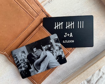 Portafoglio personalizzato con foto incisa / Ricordo in metallo personalizzato / Regalo di anniversario per lui e per lei