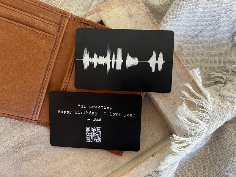 10 Year Tin Anniversary Gift Soundwave Art for Husband Metal Wallet Card Insert With QR Code Unique Gift Ideas image 2