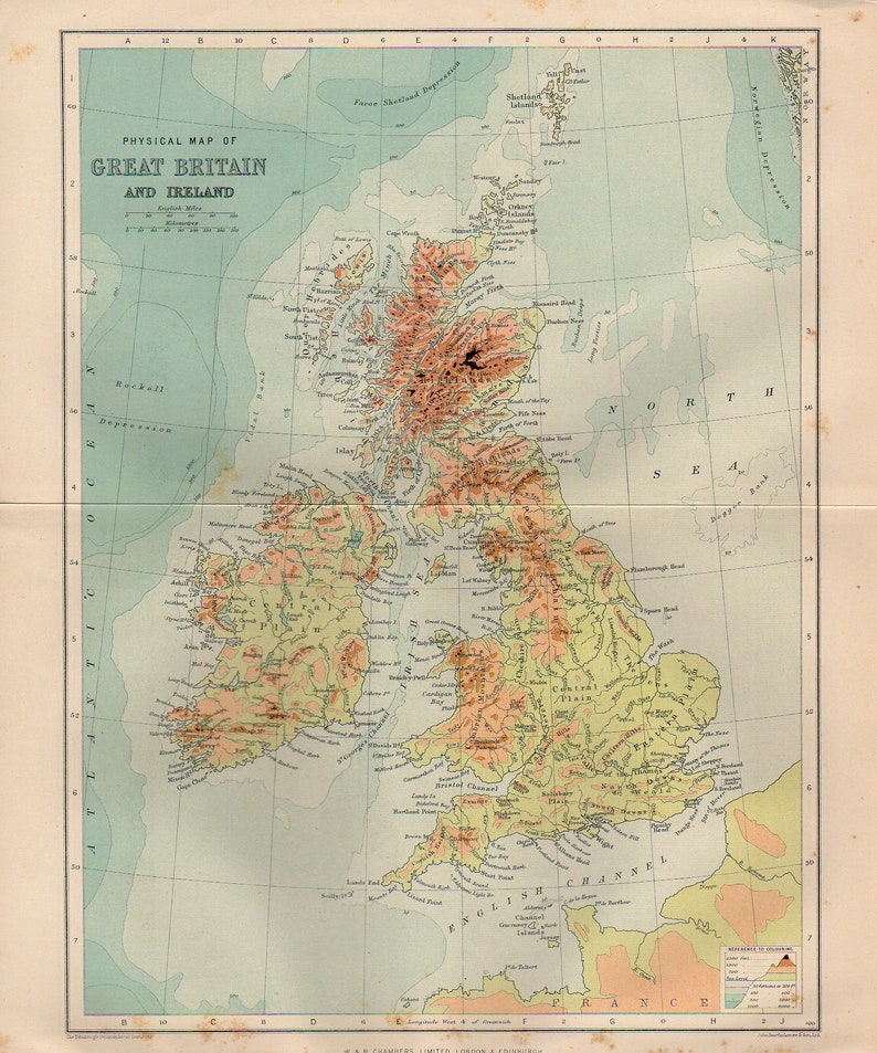 Beautiful Map of GREAT BRITAIN and IRELAND 1908, Atlas Antique Map, Uk ...