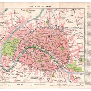 Carte britannique moyenne de Paris France, carte antique atlas de 1904, carte de la ville de Paris, carte des villes décor de carte 15