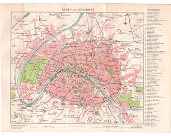 Carte britannique moyenne de Paris France, carte antique atlas de 1904, carte de la ville de Paris, carte des villes décor de carte 15