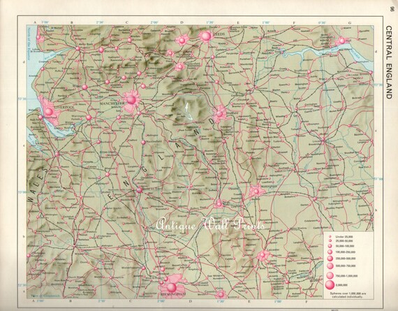 Map Of Central England Unique Large Map Of Central England Map 1960 Atlas Antique | Etsy New  Zealand