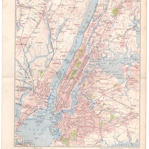 Mapa detallado de NUEVA YORK 1904, mapa antiguo atlas, EE. UU., Mapa de la ciudad de Nueva York, EE. UU. Mapa Decoración
