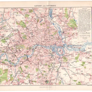 Mapa detallado de LONDRES 1904, mapa antiguo atlas, Reino Unido, Mapa de la ciudad de Londres Islas Británicas Mapa Decoración