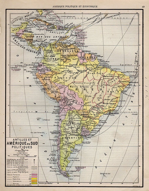 Franzosische Sud Amerika Politische Karte 1907 Antike Etsy