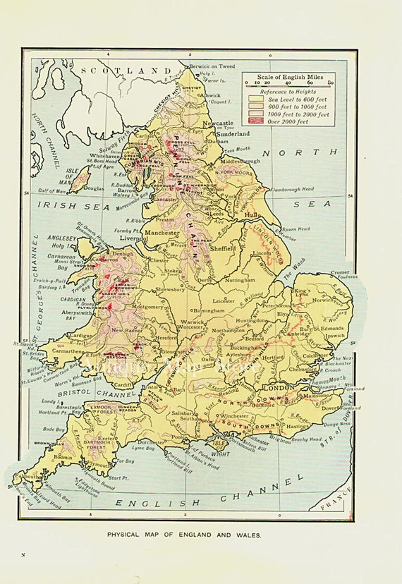 Mappa della Inghilterra Galles 1905 Atlante antico