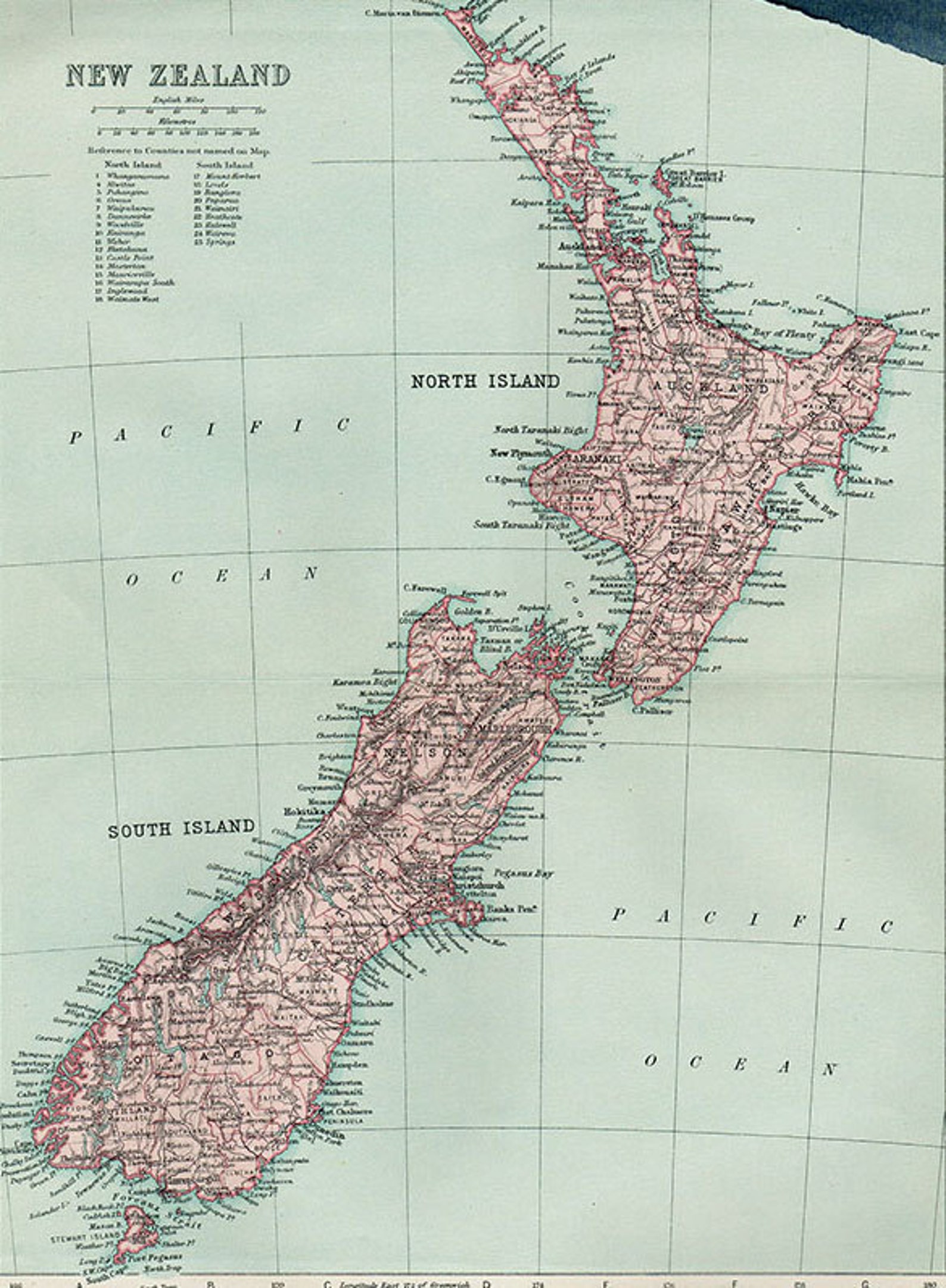 Large Map of New Zealand, 1924 Atlas Antique Map, NZ Map, Map of North