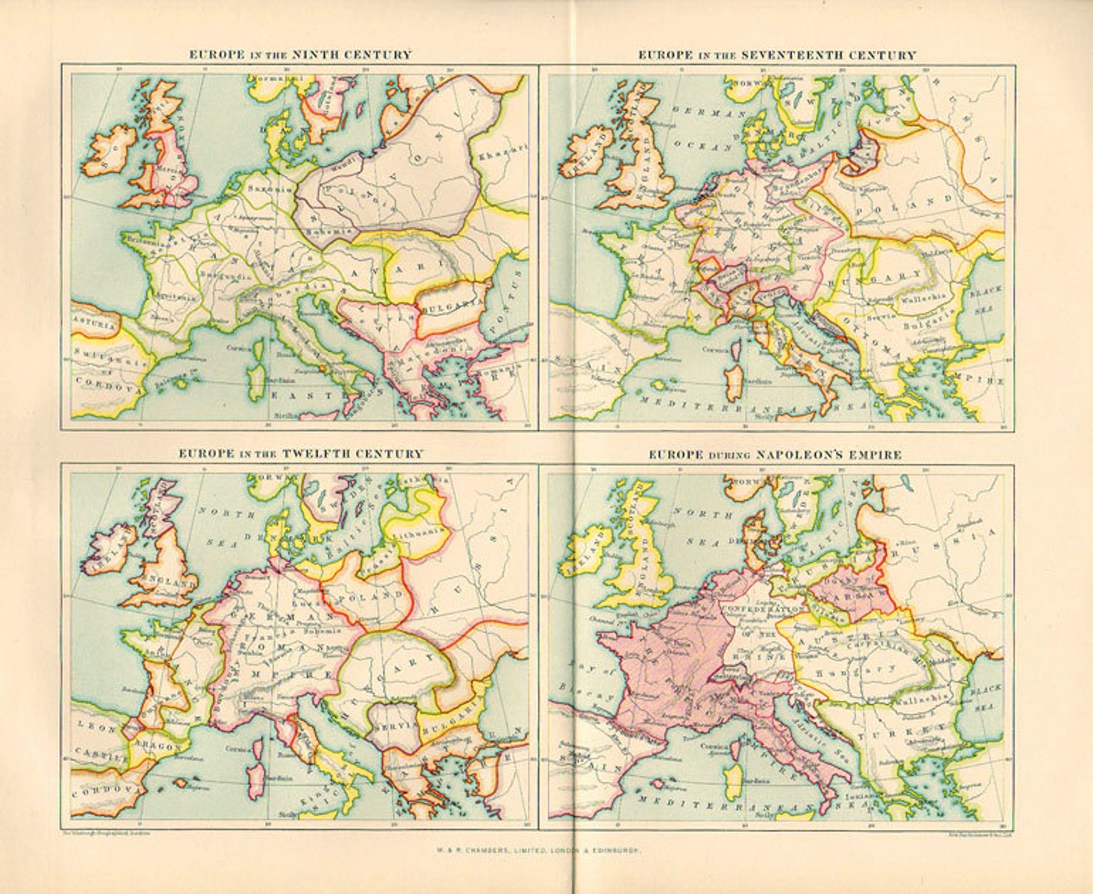 Large Ancient Maps of EUROPE , 1923 Atlas Antique Map, Paris Rome Map, Map of Europe Map Decor