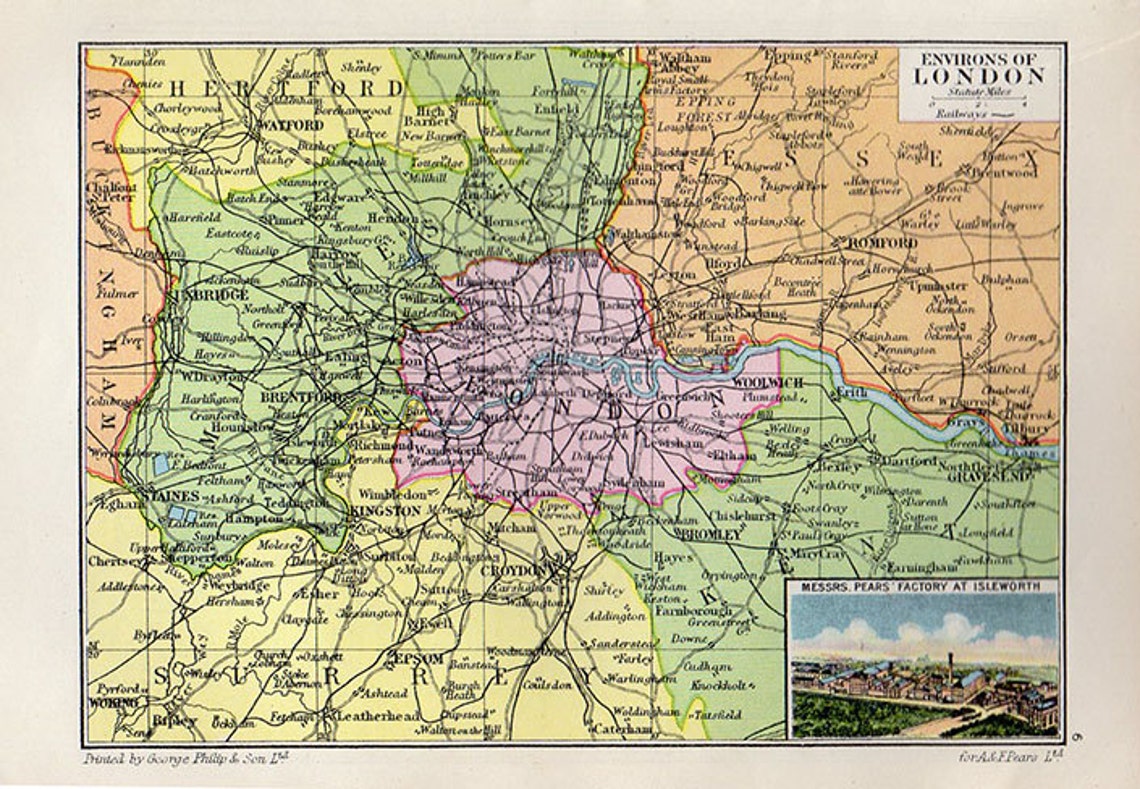 Map of LONDON 1931 Atlas Antique Map, UK Londonmap, Map of London Map Decor Etsy