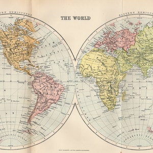 ORIGINAL ANTIQUE Large Map of The World, 1908 - 115 years old -  atlas antique map, World Map, Map of International Map Decor