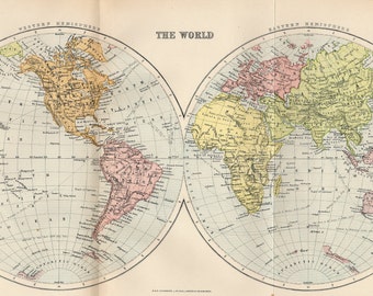 Rare ORIGINAL ANTIQUE Animals Map of the World, 1904 - 119 Years Old ...