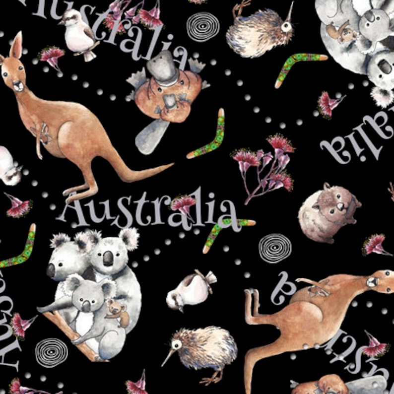 Cotton Fabric by QT Fabrics Kiwis and Koalas Collection Kiwis and Koalas Animal Toss
