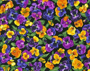 Brightly So Small Pansies Cotton Fabric by Kaufman BTY