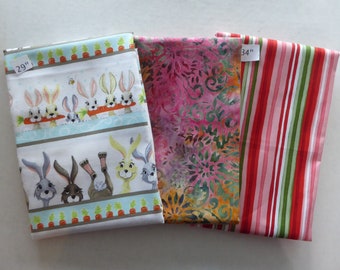 Bunnies Flower and Stripe 2 Yds 10 in Cotton Fabric Last of the Best End of Bolt