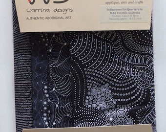 Authentic Aboriginal Black Fat Quarter Pack of 4 by M&S Textiles