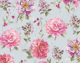 Blush Garden Large Floral Grey Wilmington Prints cotton fabric by the yard
