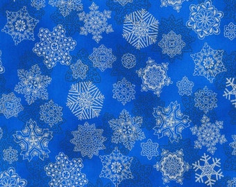 Holiday Flourish Snow Flower Christmas Snowflakes Blue Silver Cotton Kaufman