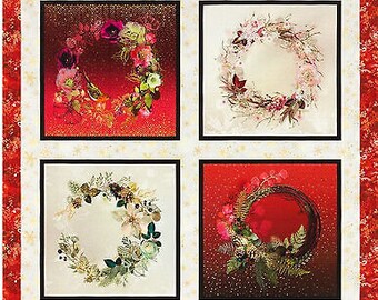 Festive Beauty Wreath Panel 36 x 44 Cotton Fabric by Robert Kaufman