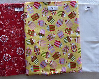 Cupcakes Yellow Red  White Cotton Fabric Bundle Last of the Best 2 Yds 17 inches