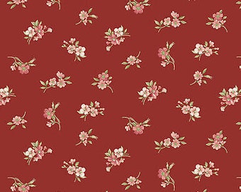 Sweet Blush Floral Rose Rose Buds Red by P and B Textiles Cotton Fabric BTY