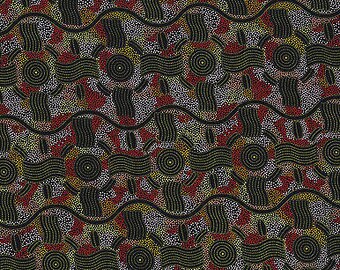 Rain Dreaming Gold  Australian Aboriginal Cotton Fabric  M S Textiles
