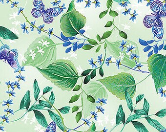 Butterfly Bliss Floral Meadow Lt. Green by Benartex by the yard
