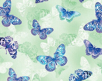 Butterfly Bliss Blissful Butterflies Lt Green Benartex by the yard