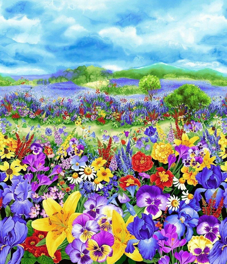 Wild Meadow Digital Floral Panel 36 x 44 Cotton Fabric by Timeless Treasures