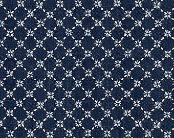 Blue Floral Lattice Sashiklo by Whistler Studios CottonFabric by Windham Fabrics