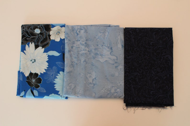 Blue Batik w Flowers Cotton Fabric Bundle,Last of the Best~2 Yds 8 in