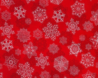 Holiday Flourish Snow Flower Christmas Snowflakes Silver Scarlet Cotton Kaufman