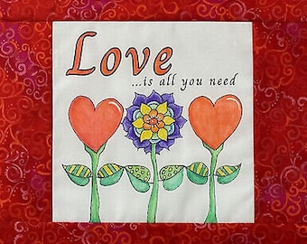 Love is all you need Pre Printed mini quilts ready to color by Lauretta Crites