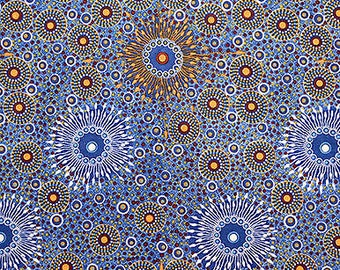 Onion Dreaming Copper Blue  Australian Aboriginal  Cotton Fabric by M S Textiles